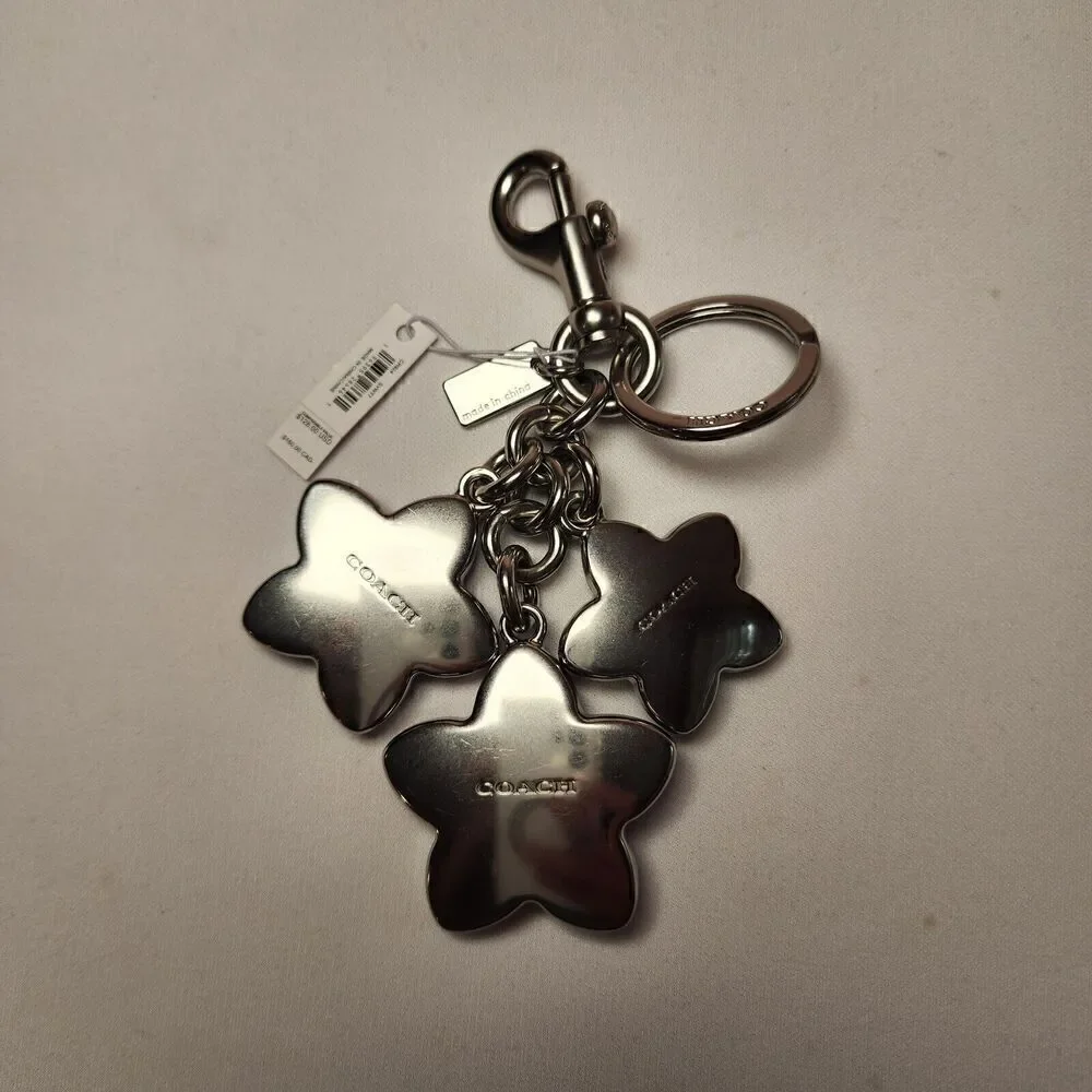 NWT Coach CR924 Bag Charm Key chain SILVER MULTI Wildflower Cluster